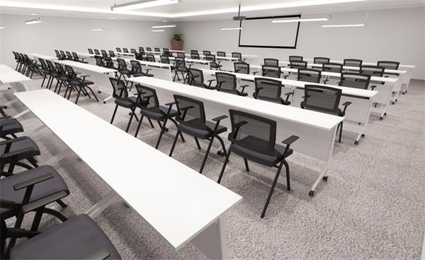 白色板式學生辦公折疊帶輪多功能員工會議培訓條桌椅組合