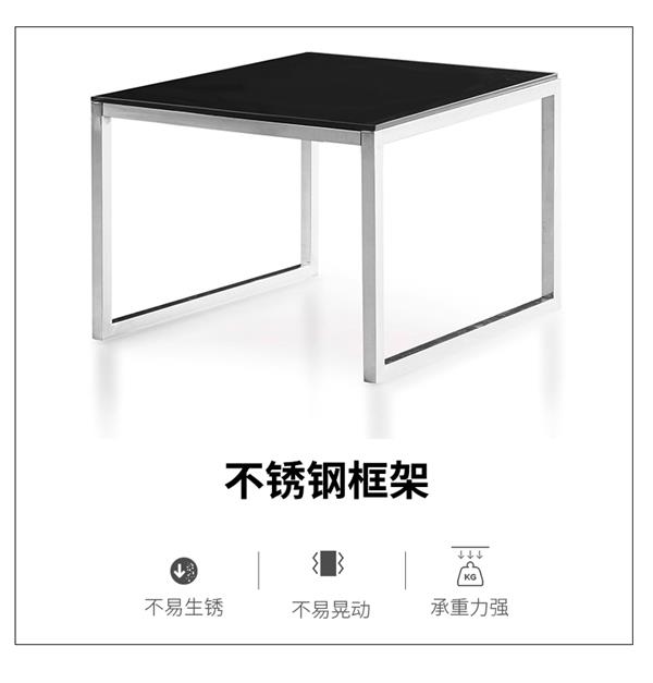 黑色鋼化玻璃茶幾不銹鋼長茶幾辦公區接待會客辦公家具