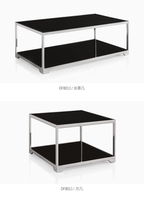 黑色鋼化玻璃茶幾不銹鋼長茶幾辦公區接待會客辦公家具